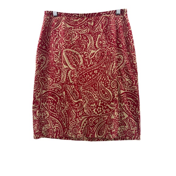 Ann Taylor Silk Wool Paisley Print Pencil Skirt Red Beige Women's Size 4 - Picture 1 of 13